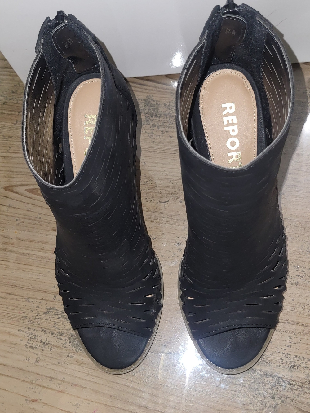 Report Black Women's Peep-Toe Cutout Booties
